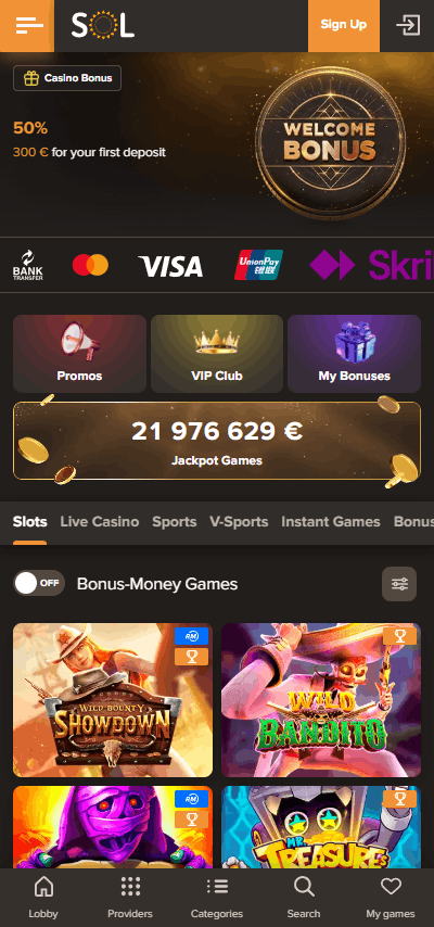 Mobile App des Sol Casinos