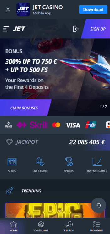 Mobile App des Jet Casinos