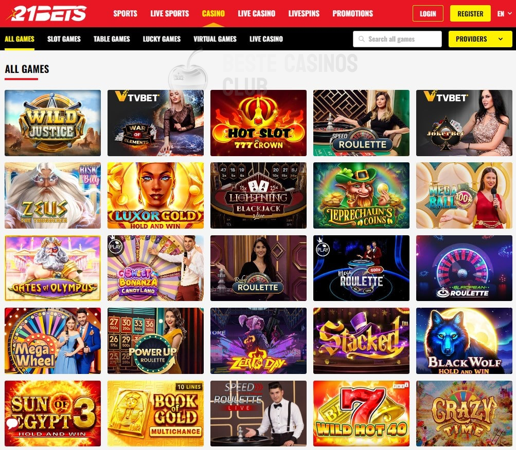 21Bets Casino Design und allgemeiner Eindruck