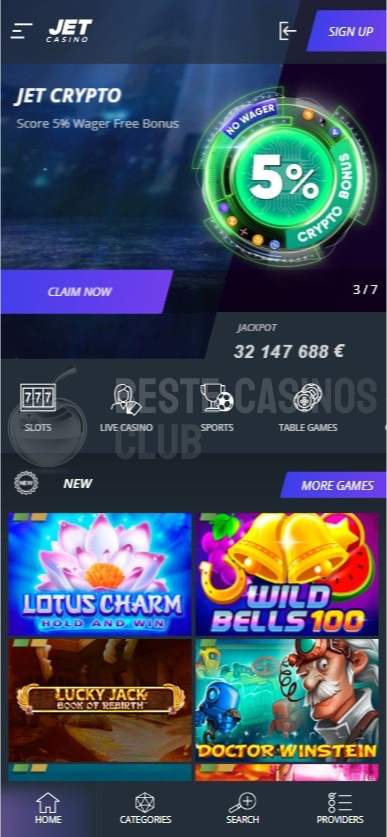 Mobile App des Jet Casinos