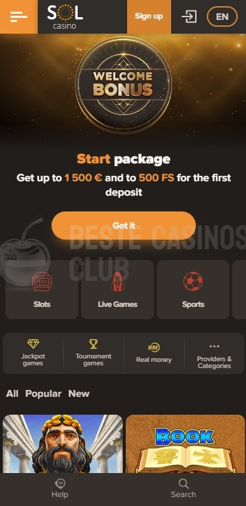 Mobile App des Sol Casinos