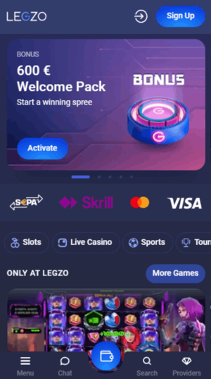LEGZO Casino: mobile Version