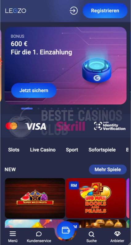 LEGZO Casino: mobile Version