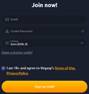 Anmeldung bei Vegasy Casino